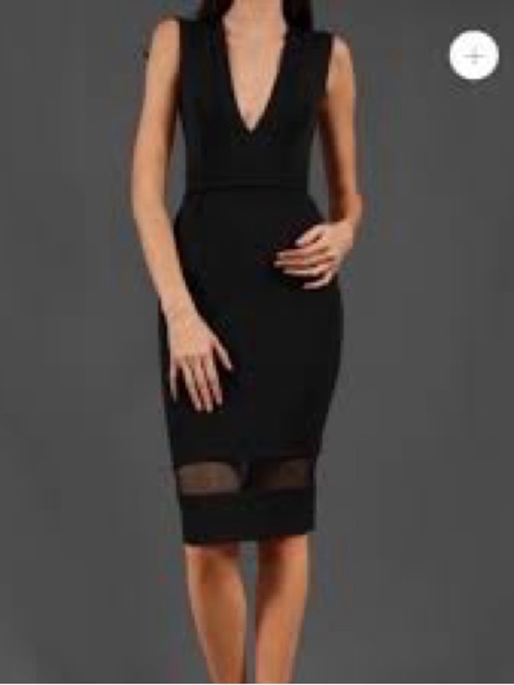 NICHOLAS Black Sleeveless V-Neck Midi Dress with Mesh Panels